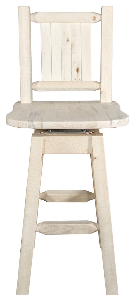 Homestead Bar Stool, Back and Swivel, Laser Engraved Bear, Lacquered