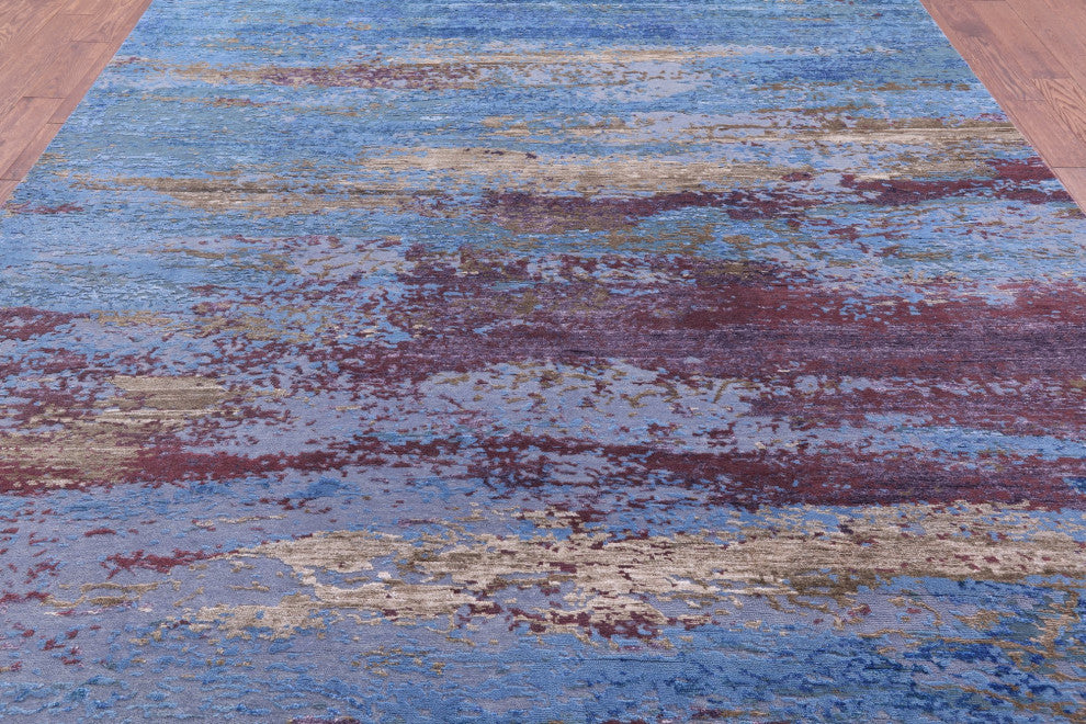 Wool and Silk Abstract Hand-Knotted Rug 9' 0" X 11' 11" Q8782