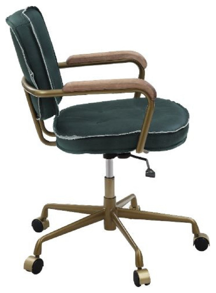Benzara BM268943 Office Chair With Leather Seat and Button Tufted Back, Green