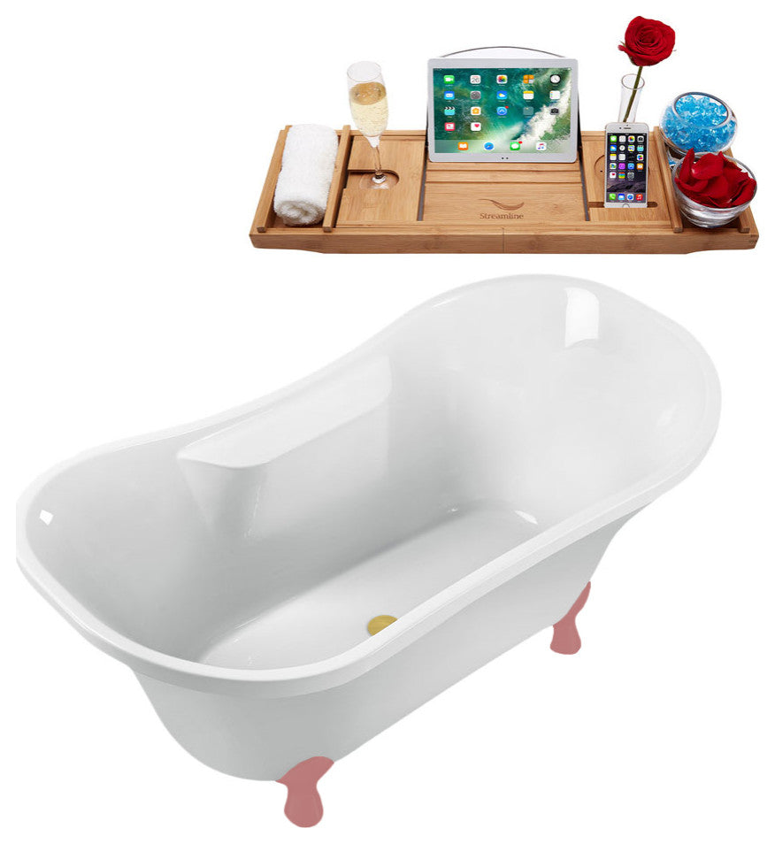 68" Streamline N903PNK-BGL Clawfoot Tub and Tray With Internal Drain