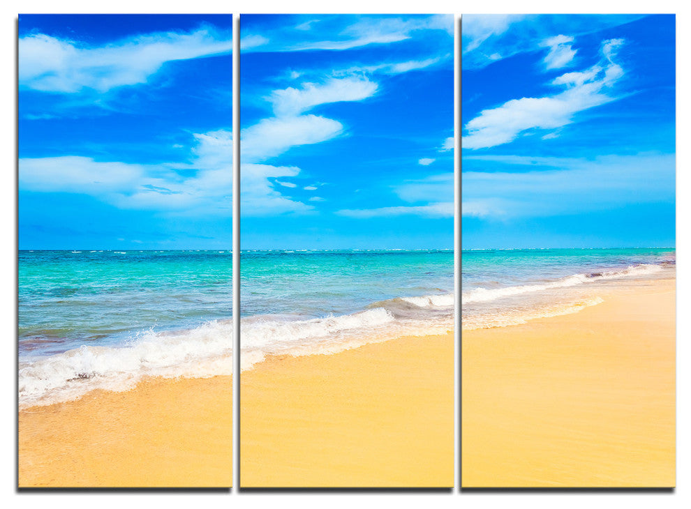"Blue Sandy Tropical Sea Beach" Metal Wall Art, 3 Panels, 36"x28"