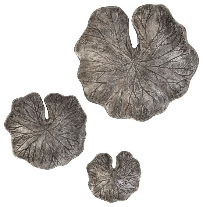 Lotus Leaf Wall Tiles, 3-Piece Set, Black/Silver, Aluminum