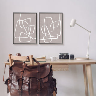 Abstract Busy Line Minimal Boho Design Brown White,2pc, each 16 x 20