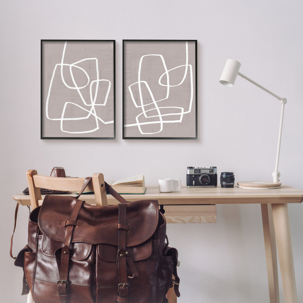 Abstract Busy Line Minimal Boho Design Brown White,2pc, each 16 x 20