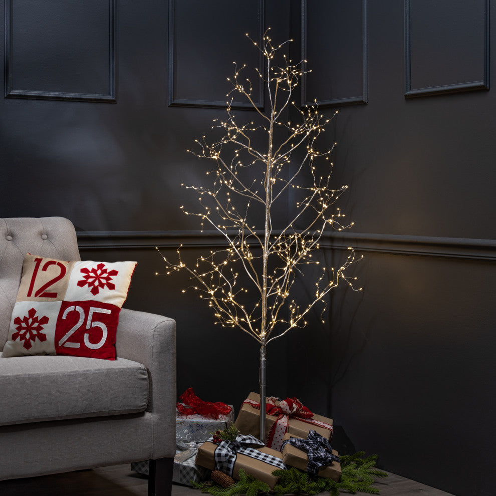 5' Silver PVC Wrapped Lighted Tree With 540 Micro LED Warm White Lights