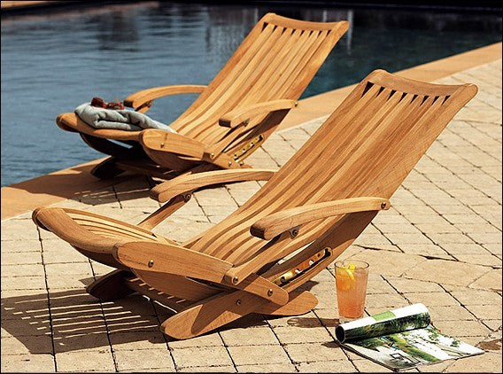 Warwick Reclining Folding Chairs, Outdoor Teak, Set of 2
