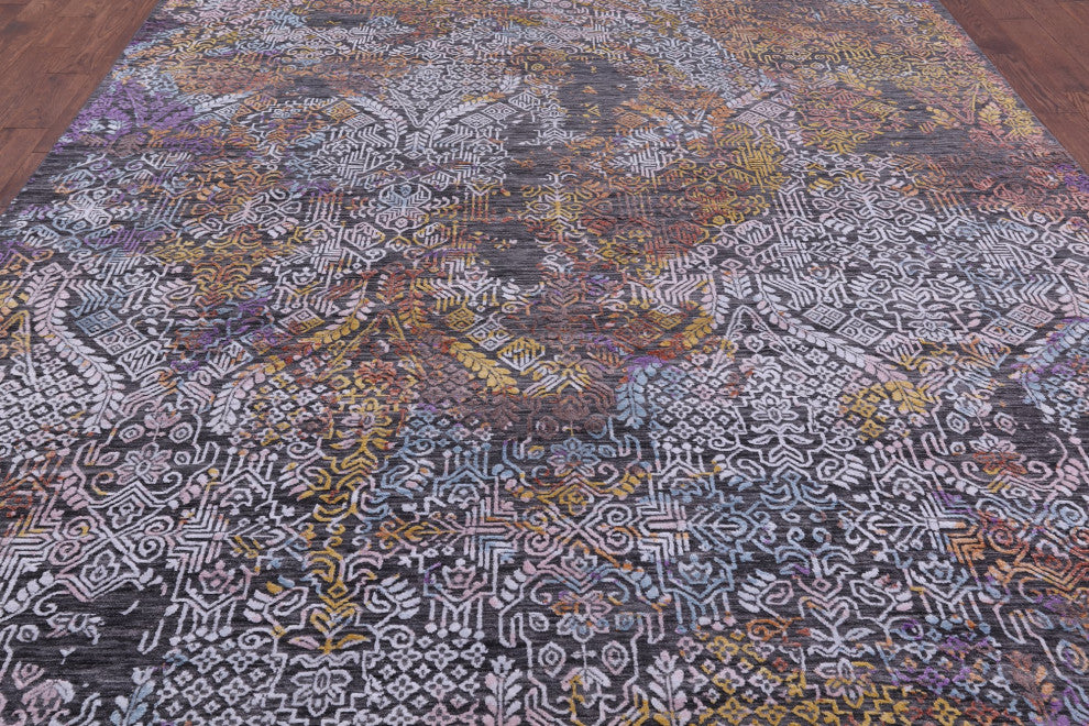9' 0" X 12' 2" Modern Wool and Silk Hand Knotted Rug Q9256