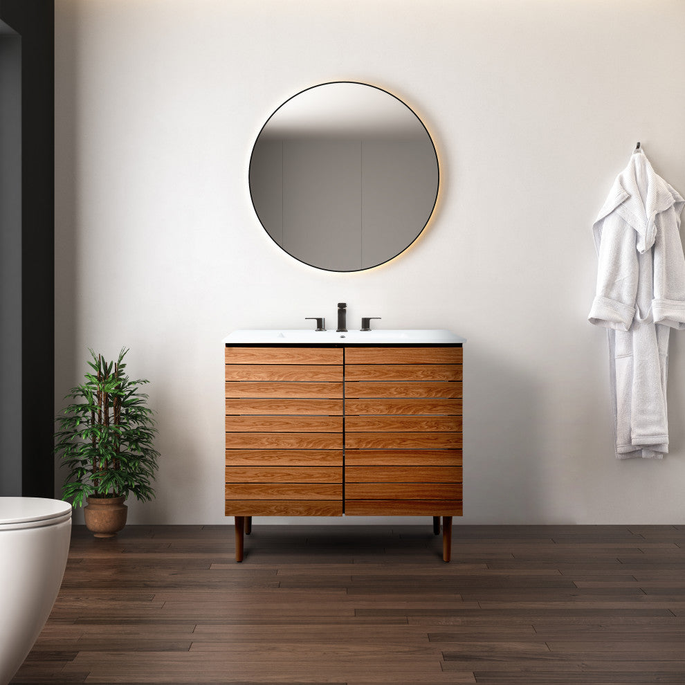 36" Modern 2-Shelf Bath Vanity Cabinet Only (Sink Basin not Included), Walnut