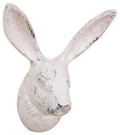 Whitewashed Cast Iron Decorative Rabbit Hook 5"