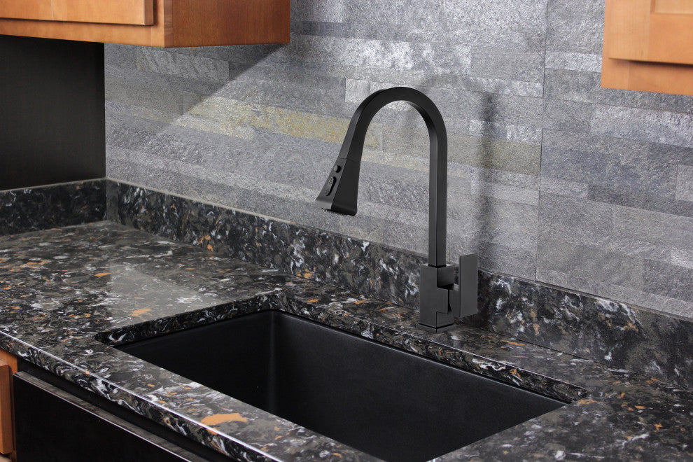 Transolid Kent Pull-Out Kitchen Faucet, Matte Black
