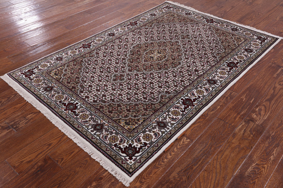 4' 0" X 6' 0" Wool and Silk Persian Tabriz Hand-Knotted Rug Q6033