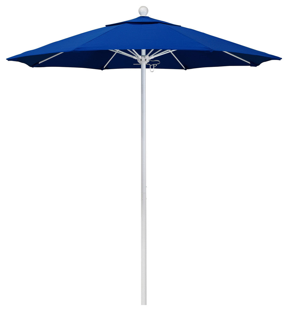 7.5' Matted White Push Lift Fiberglass Rib Aluminum Umbrella, Pacifica, Pacific