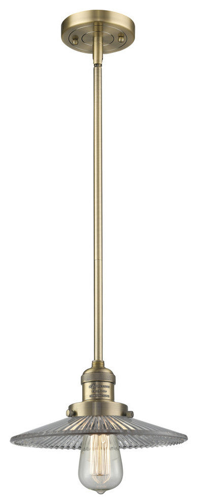 1-Light LED Halophane Mini Pendant, Brushed Brass