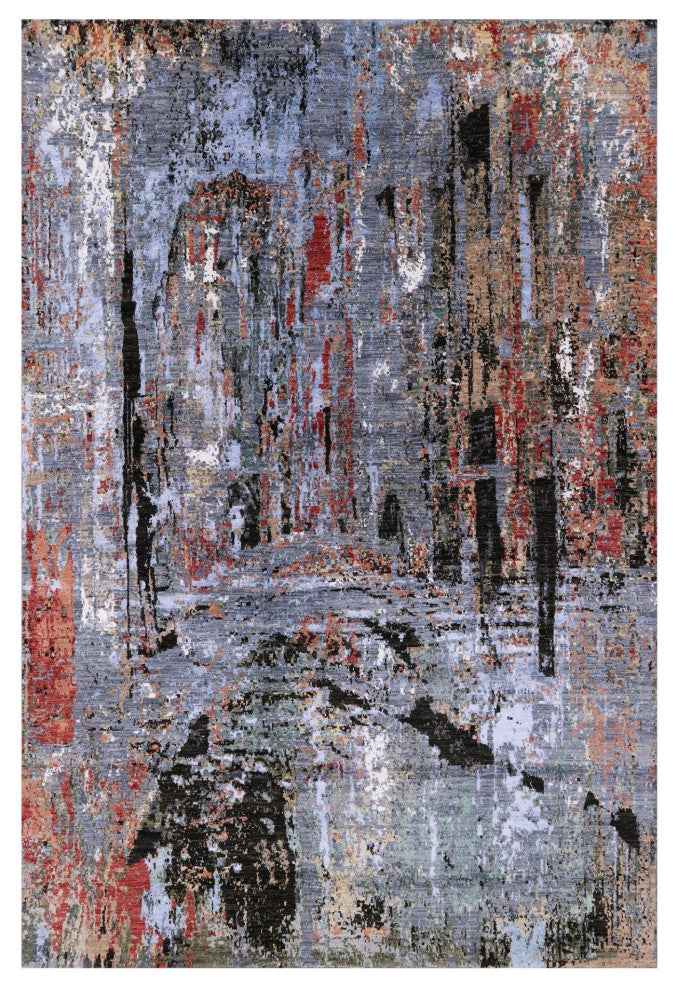 6' 1" X 9' 1" Wool and Silk Bridge Design Hand Knotted Rug Q7192