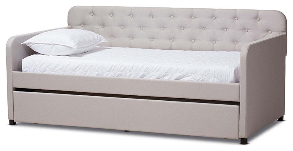 Carly Fabric Upholstered Button-Tufted Twin Size Sofa Daybed With Trundle Bed, B