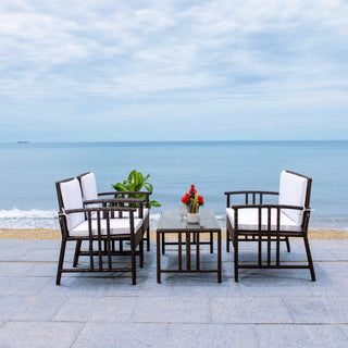 Safavieh Outdoor Reslor 4 Piece Living Set Brown/White Cushion