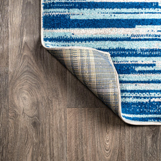 Linear Modern Half-Stripe Area Rug, Blue/Cream, 4 X 6