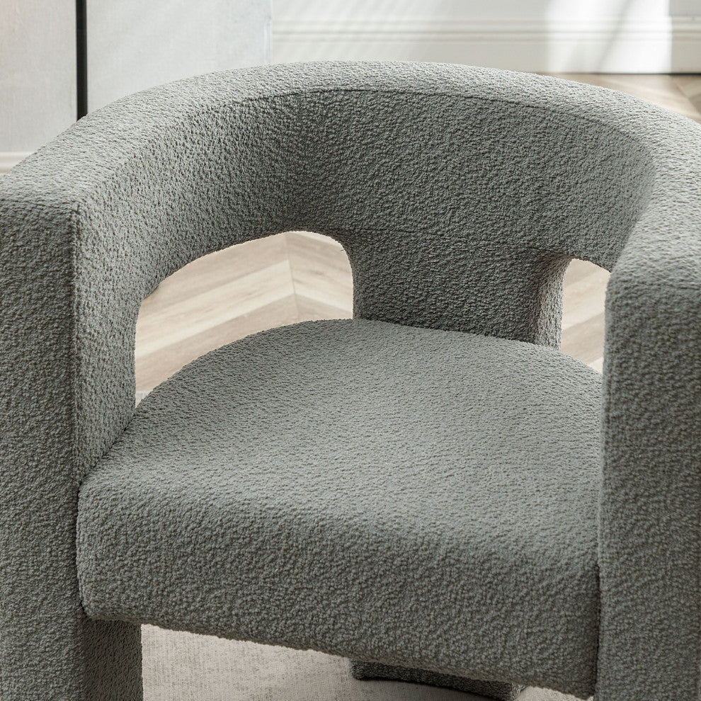 28" Wide Boucle Upholstered Square Armchair, Set of 2, Light Grey