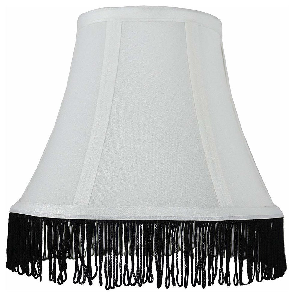 Silk Bell Lamp Shade, 5x9x7", Off White With Black Fringe