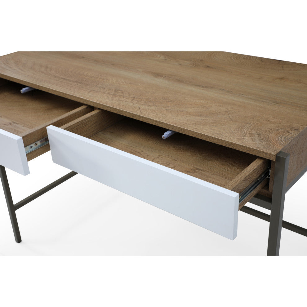 Loft Lyfe Anisa Desk, 2 Storage Drawers, Natural/Bronze