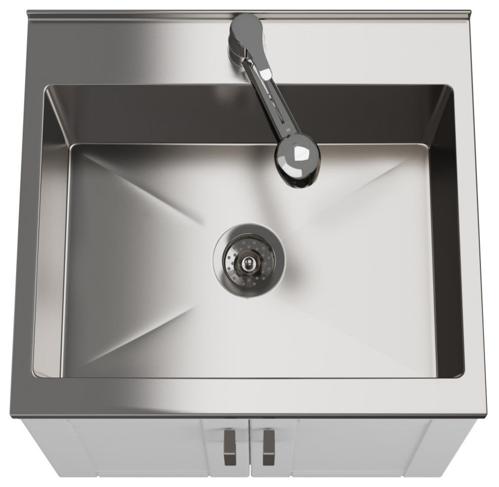Kyle 24" Laundry Cabinet With Faucet and Stainless Steel Sink, White, 24"
