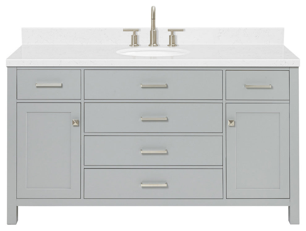 Ariel Bristol 60" Single Oval Sink Bathroom Vanity, Carrara Quartz