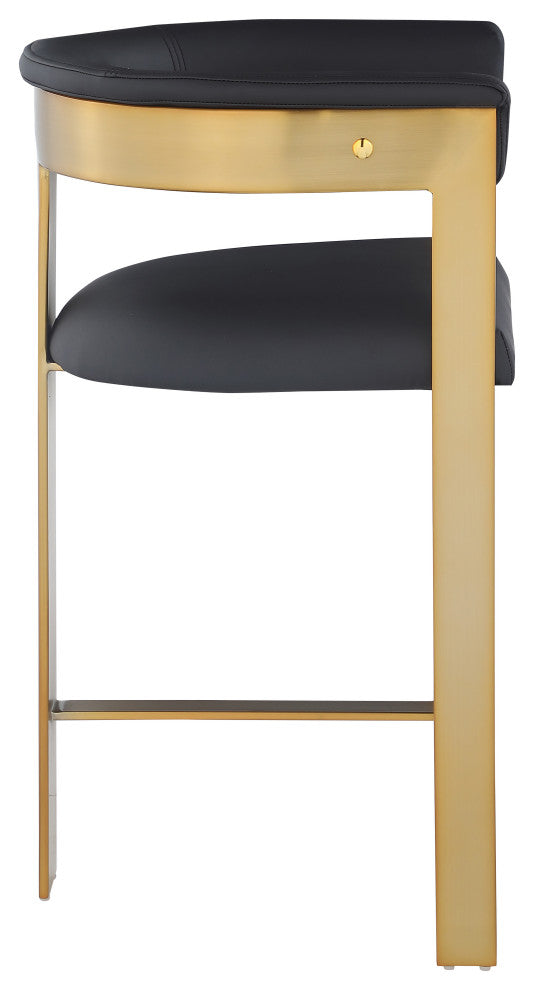 Romeo Upholstered Counter Stool, Set of 2, Black, Vegan Leather, Brushed Gold