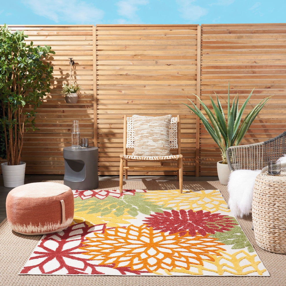 Nourison Aloha 6' x 9' Red Multi Colored Tropical Area Rug