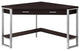 Contemporary Corner Desk, Large Drawer & Lower Open Shelf, Cappuccino/Silver