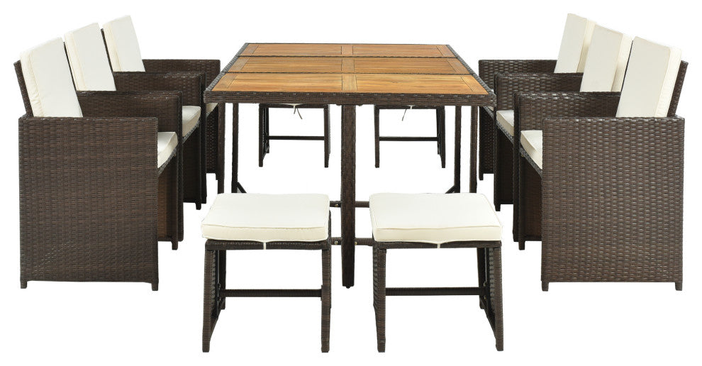 11 Pieces Outdoor Patio Rattan Dining Table Set With Cushions