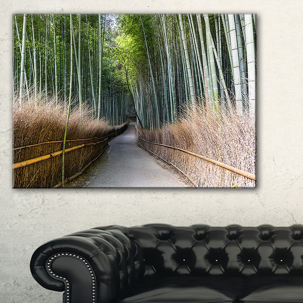 "Straight Path in Bamboo Forest" Forest Canvas Wall Art Print, 32"x16"