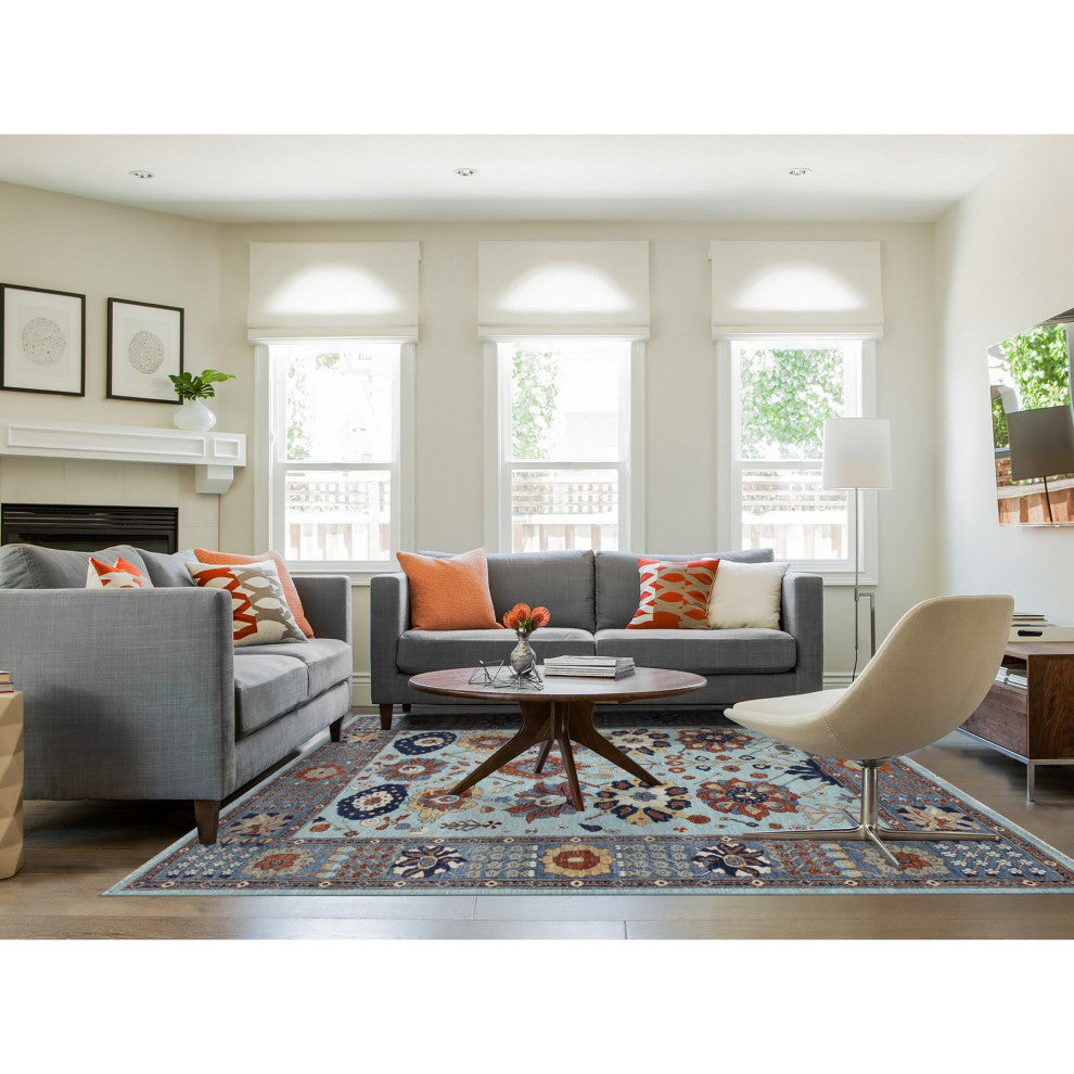 Gray, Peshawar With Antiqued Sultanabad Design, Hand Knotted, Rug, 8'2"x10'