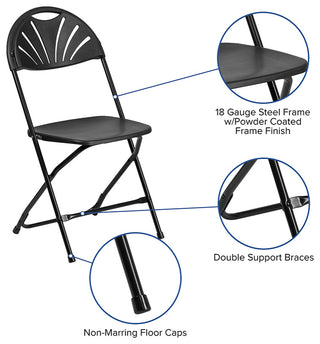 2 Pack HERCULES Series 650 lb. Capacity Plastic Fan Back Folding Chair, Black