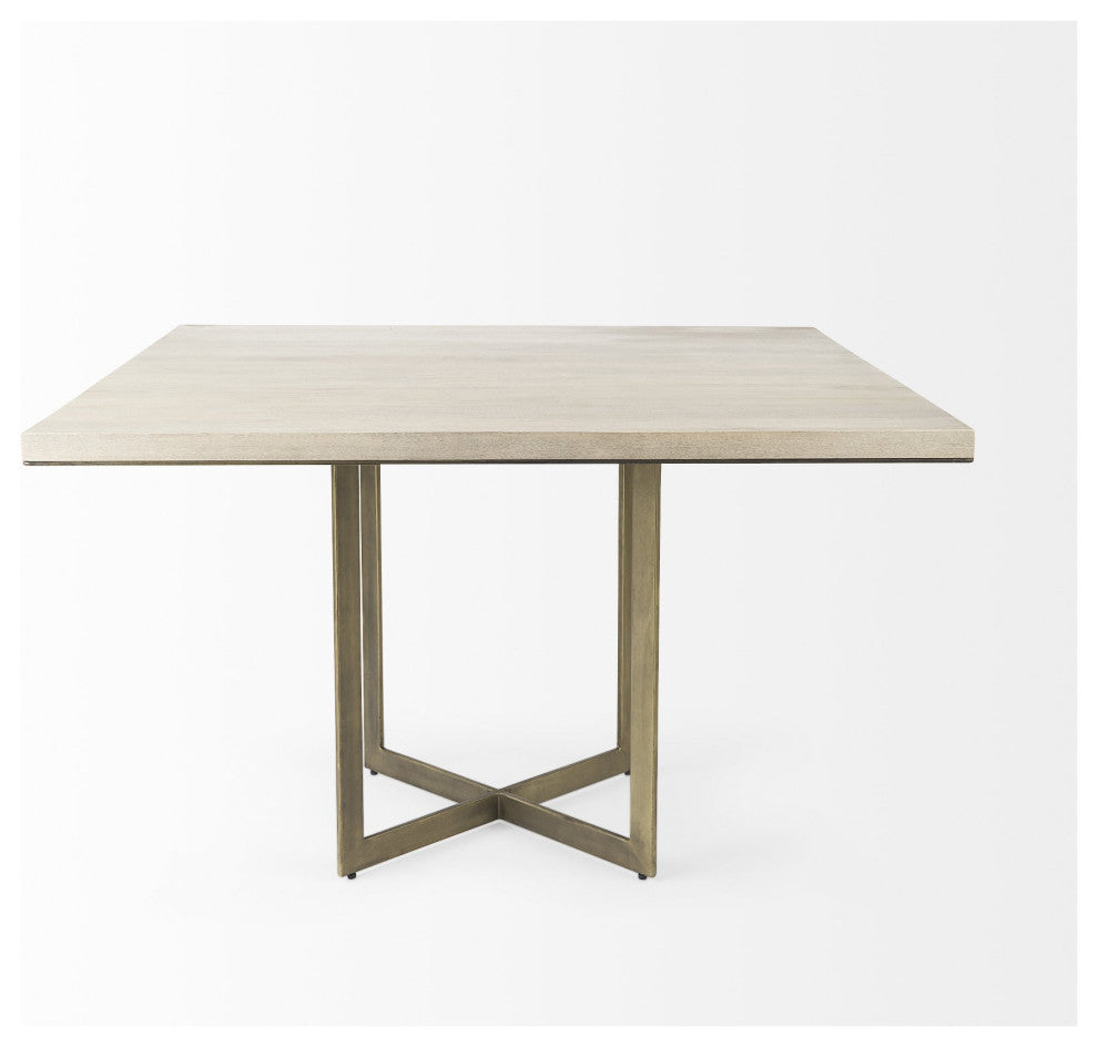 Modern Square Wood and Gold Dining Table