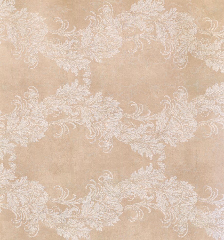 DAMASK - Traditional Pink, White Wallpaper Roll