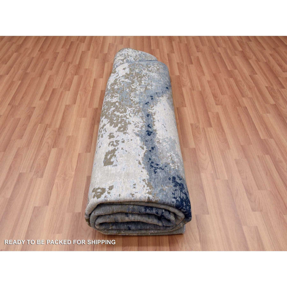 Gray Hand Knotted, Abstract Design, Wool Round Oriental Rug, 10'2"x10'0"