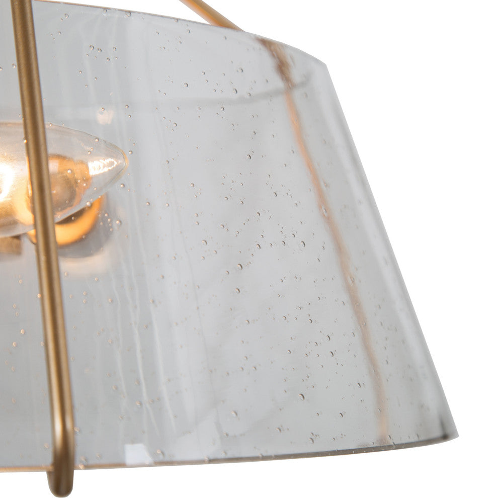 Modern 3-light Semi Flush Mount Gold Drum Ceiling Light Hollow Glass Shade