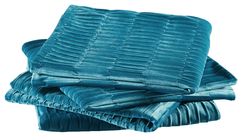 Pleated Velvet Pillow Cover 4 Piece Set, Storm Blue, 20" X 20"