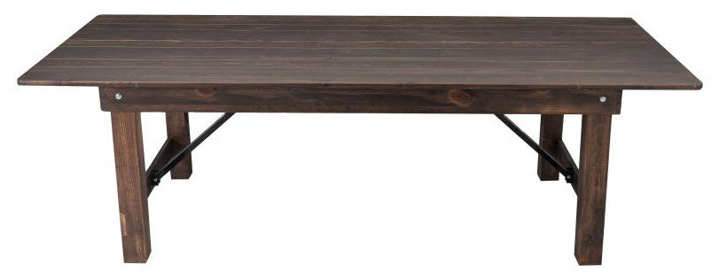 HERCULES Series 8' x 40" Solid Pine Folding Farm Table, Mahogany