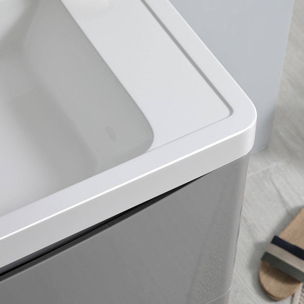 Fresca Tuscany 32" Gloss Gray Wall Hung Cabinet With Integrated Sink