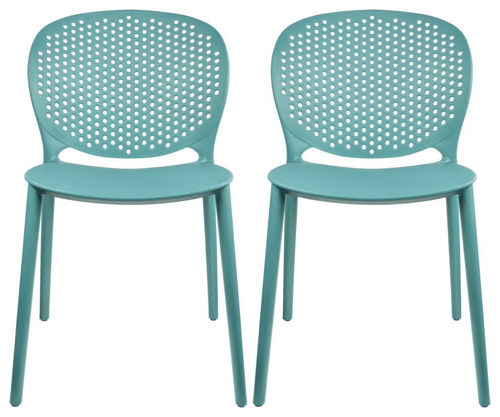 Stackable Plastic Armless Side Dining Chairs Fully Assembled Set of 2, Aqua Blue