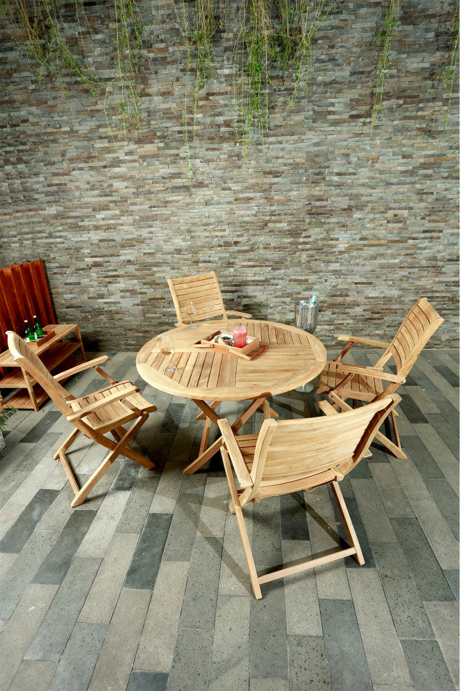 Nordic Style Teak Wood Natural Round Foldable Outdoor Dining Table - 47"