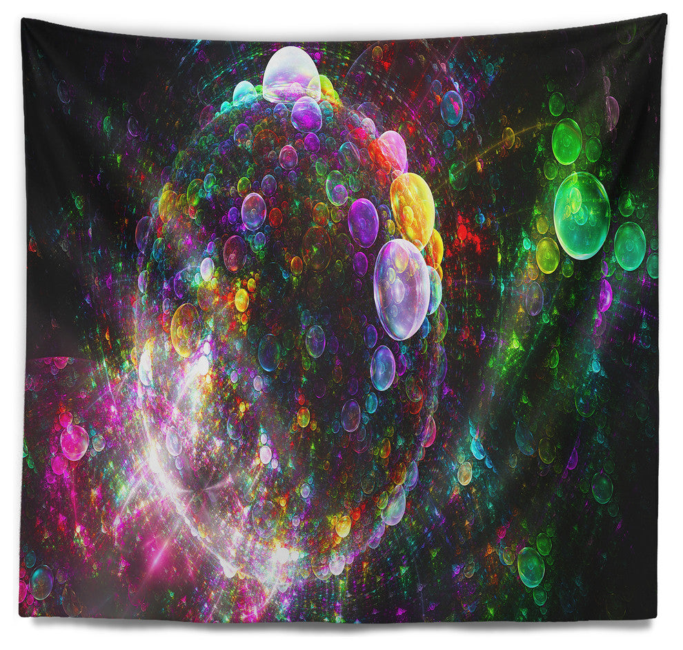 Multi Color Fractal Spherical Bubbles Abstract Wall Tapestry, 92"x78"