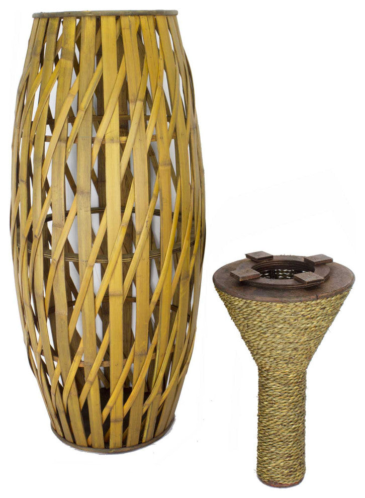 HomeRoots 12" X 12" X 41" Brown Bamboo Metal Bamboo Vase