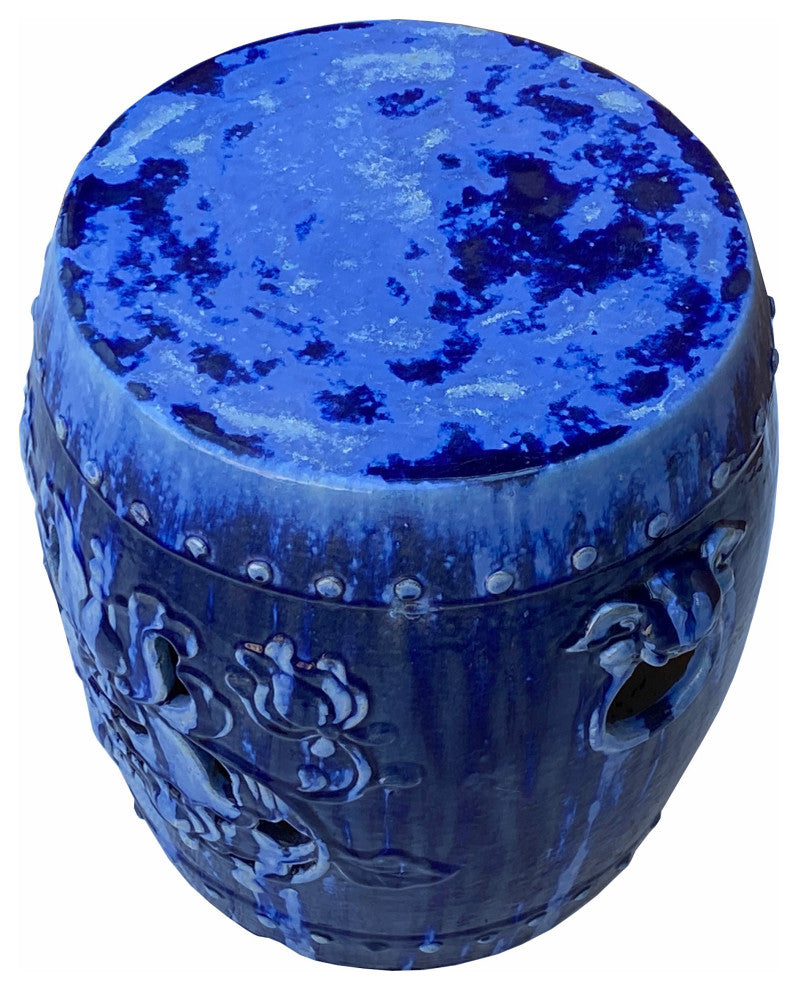Chinese Mixed Blue Round Lotus Clay Ceramic Garden Stool Table Hcs7061