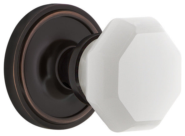 Classic Rosette Passage Waldorf White Milk Glass Knob, Timeless Bronze