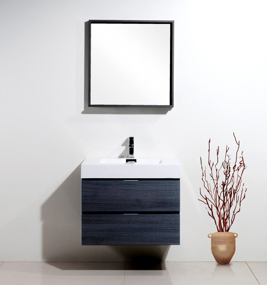 Bliss 30" High Gloss Gray Oak Wall Mount Modern Bathroom Vanity