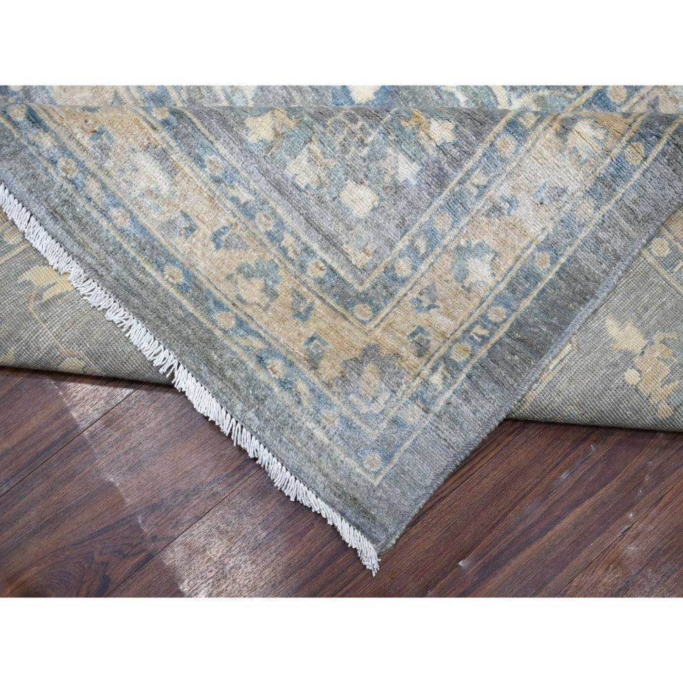 Light Gray, Fine Peshawar, Soft Wool Hand Knotted Oversized Rug, 12'0"x14'6"