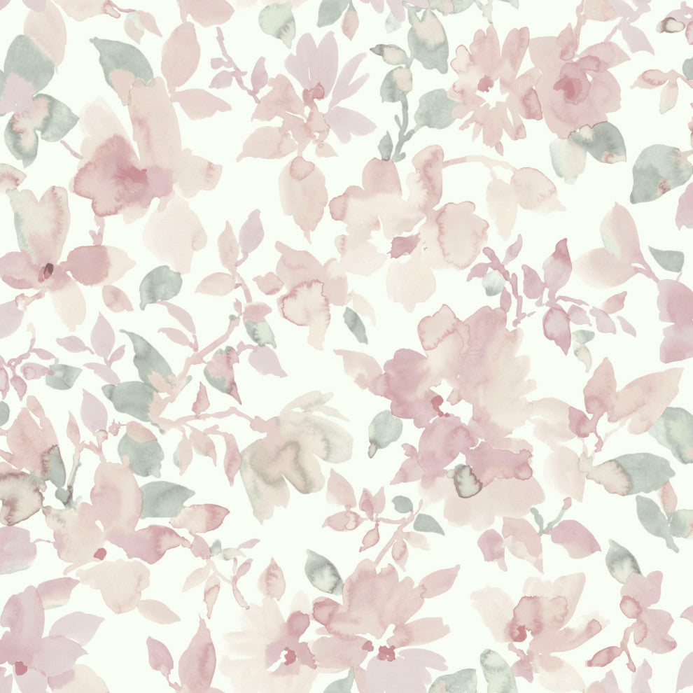 Watercolor Floral Peel and Stick Wallpaper, Pink and Green