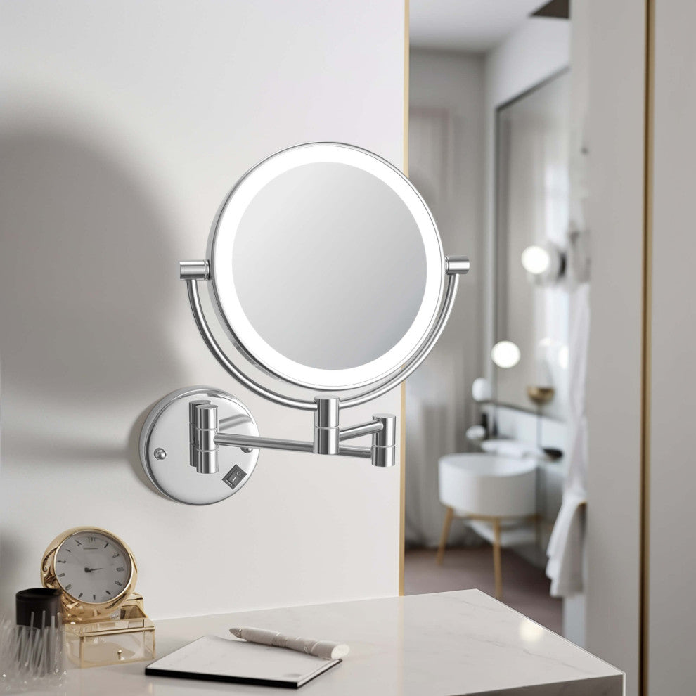 Circular LED Wall Mount Magnifying Make Up Mirror, Chrome